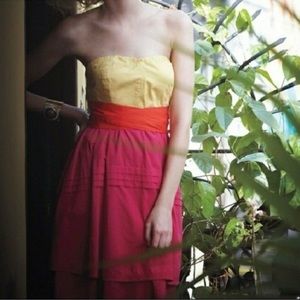 ANTHROPOLOGIE Maeve Parading Hues Strapless Size 6 Color Block fits more like 8